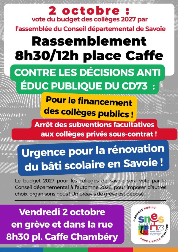 2 octobre : mobilisation budget des collèges 73