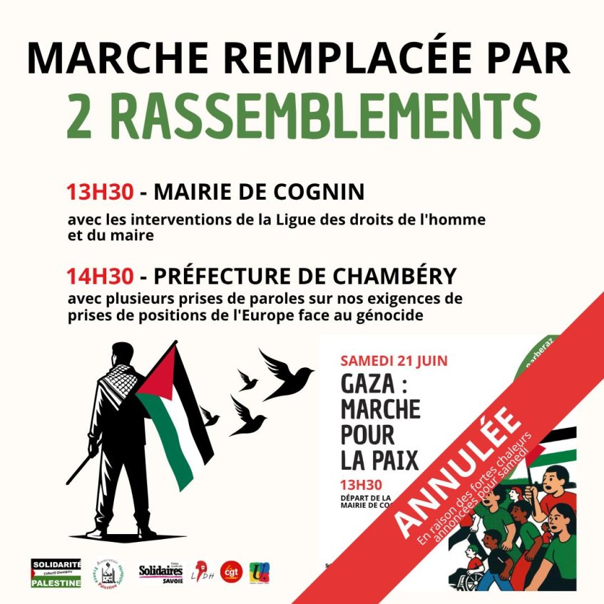 GAZA : Marche pour la paix samedi 21 juin